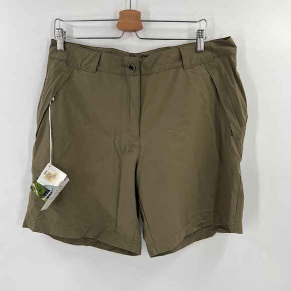 NWT ExOfficio 16 Muck Stretch Shorts Khaki Nylon Quick Dry Travel Hiking - Picture 1 of 15